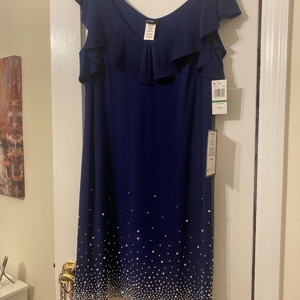 NWT MSK dress royal blue with rhinestone